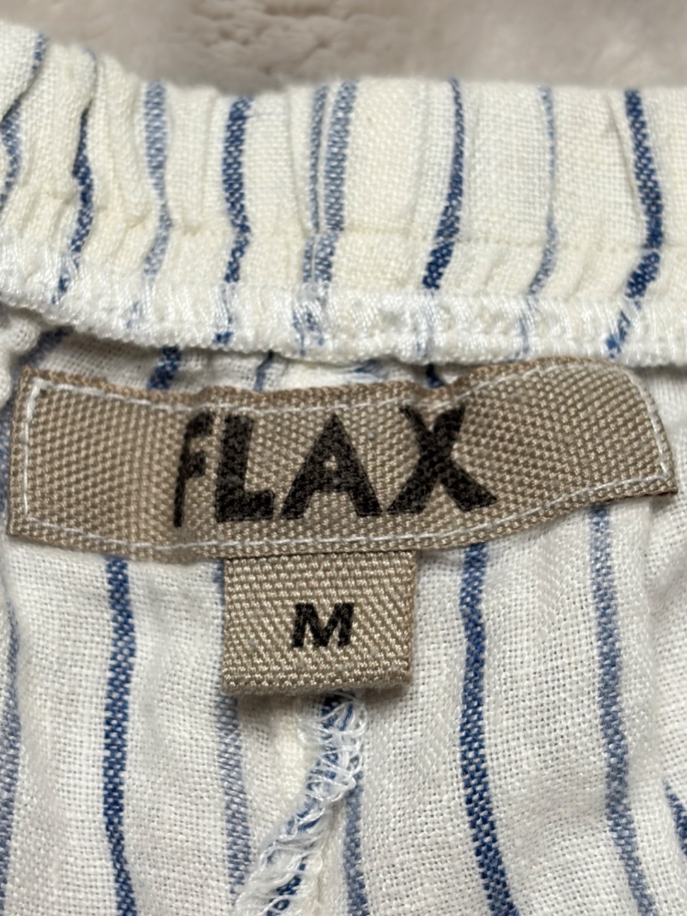 FLAX Linen Capri Pants Womens M Striped Wide Leg Elastic Waist Beach Coastal - Picture 5 of 9